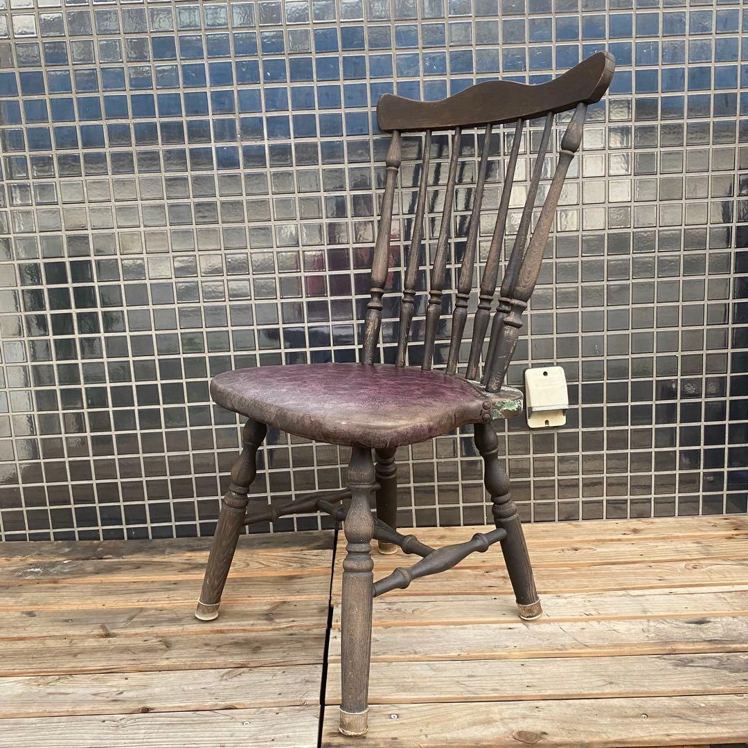 ヴィンテージチェア 座面革 木椅子 インテリア ディスプレイ