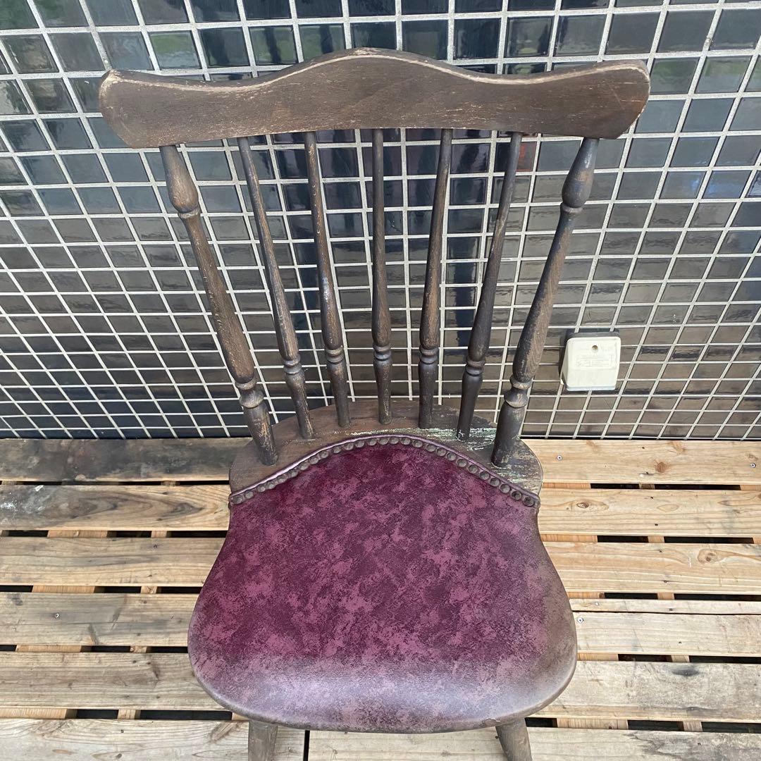 ヴィンテージチェア 座面革 木椅子 インテリア ディスプレイ