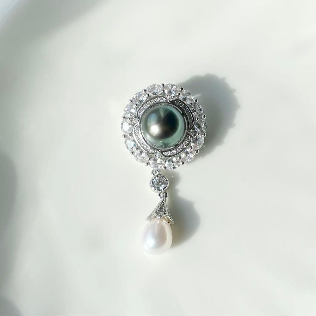 黒蝶真珠 本真珠 ブローチ 大玉 真円 高品質 南洋パール タヒチ