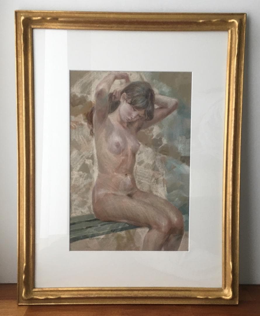 赤石文雄　パステル画「ものおもい」　M10号位　状態良好