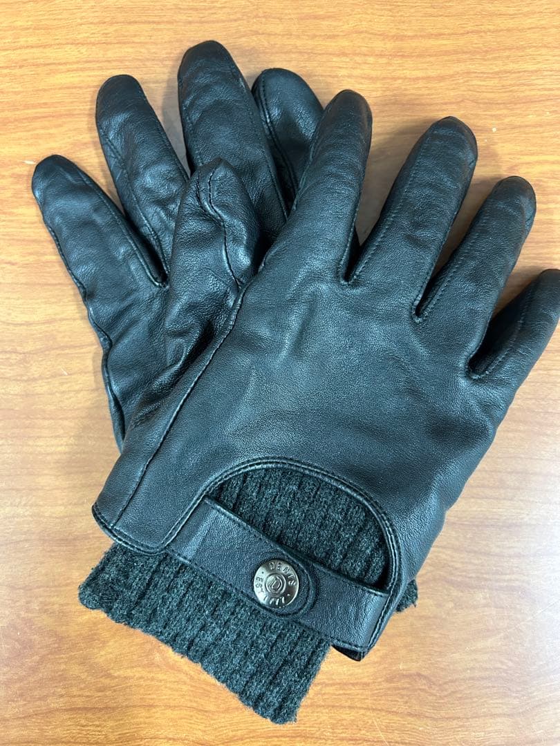 Dents 黒 レザー 手袋 ニットカフ付き M