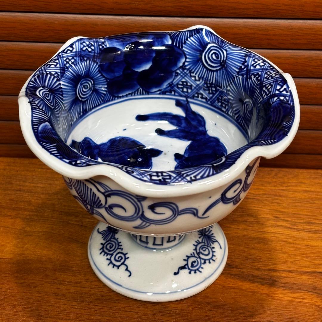 古伊万里　染め付け　金魚図　盃洗