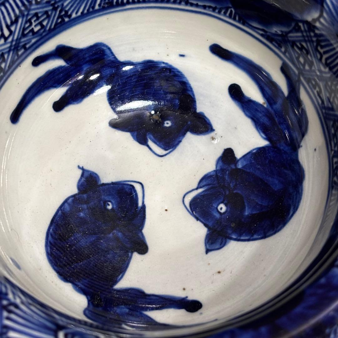 古伊万里　染め付け　金魚図　盃洗