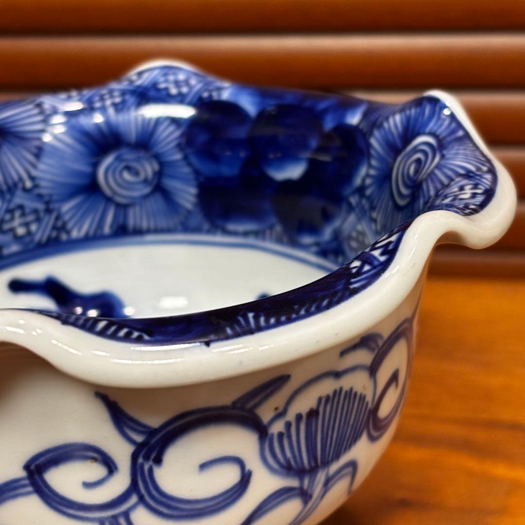 古伊万里　染め付け　金魚図　盃洗