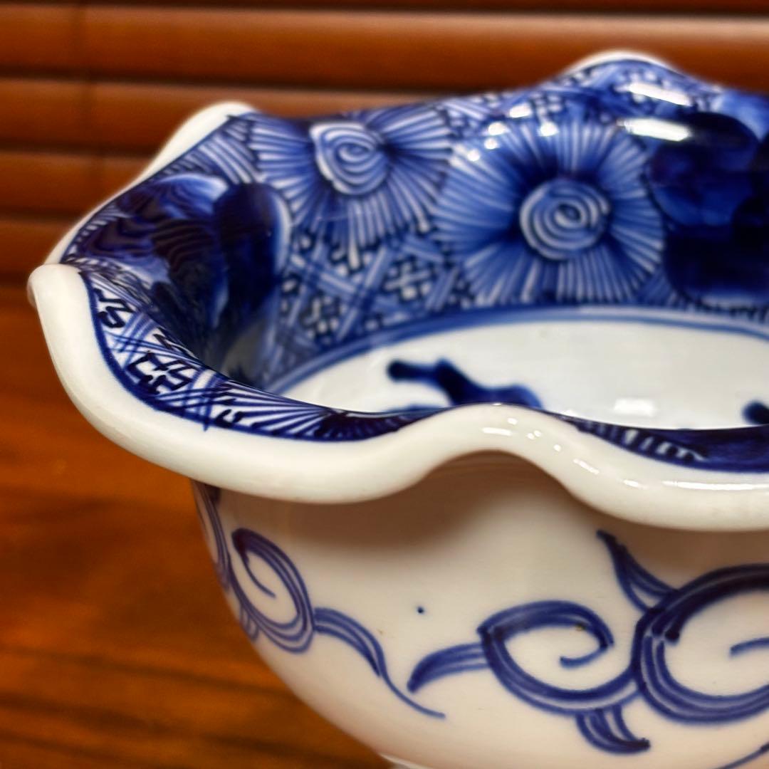 古伊万里　染め付け　金魚図　盃洗