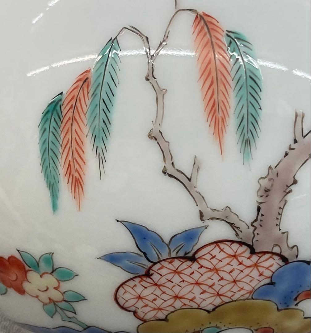 B423b「錦 柳鳥文 瓶」十四代酒井田柿右衛門作　共箱　有田焼　花生