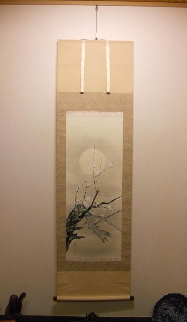 掛け軸 静山 四季名月 絹本 希少 軸装 茶道具 掛軸 美品 です。