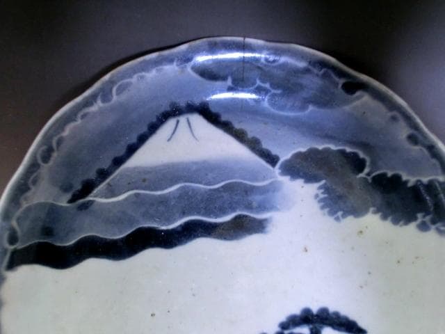 大皿■富士山 松(江戸後期～明治期)染付 山水 伊万里 古美術 時代物 骨董品■