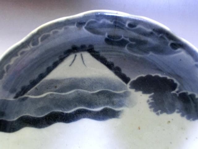 大皿■富士山 松(江戸後期～明治期)染付 山水 伊万里 古美術 時代物 骨董品■