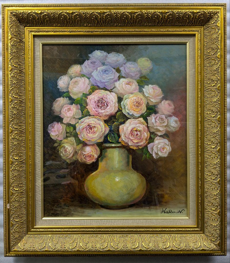 画家haru油彩画★F8号★薔薇★肉筆画＊一点物＊静物画★