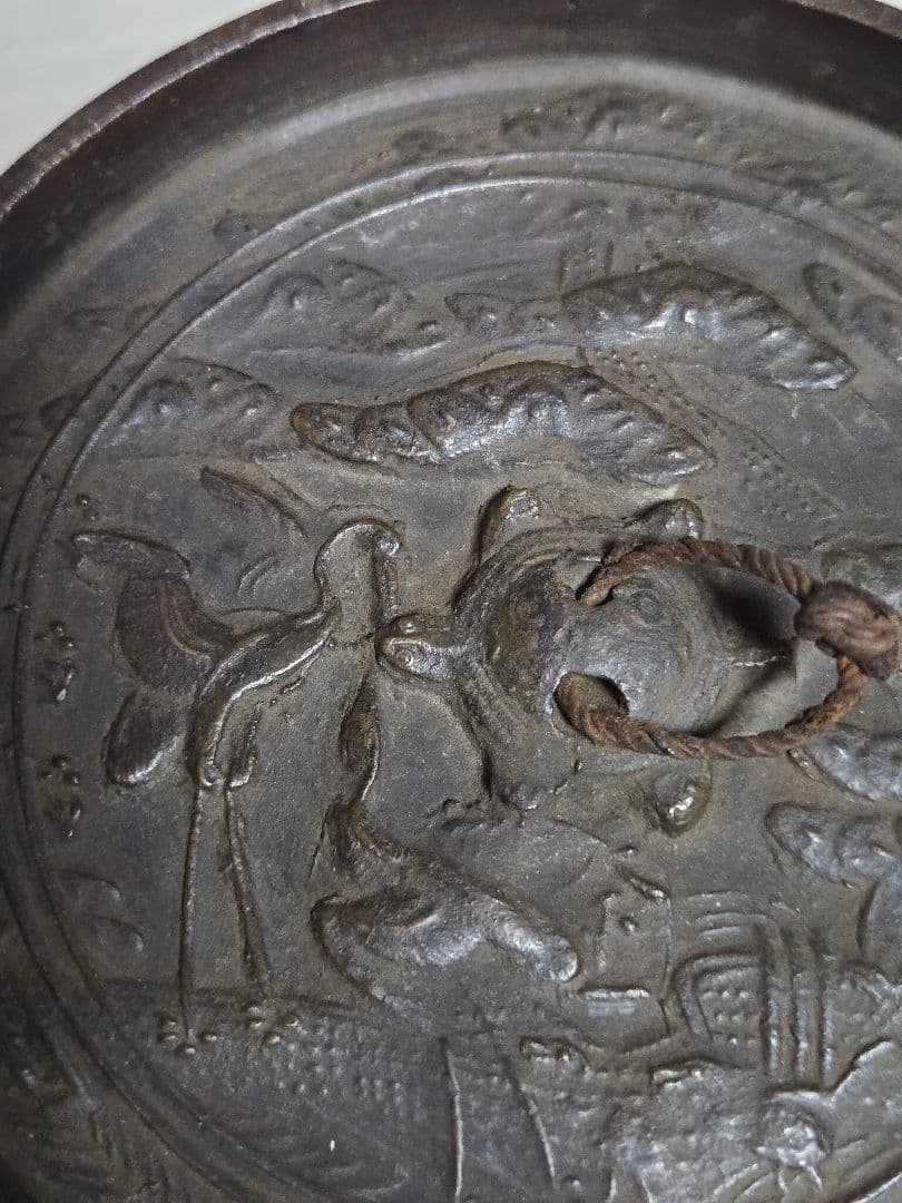 江戸時代　古鏡　和鏡 銅鏡　　円鏡　鶴亀松