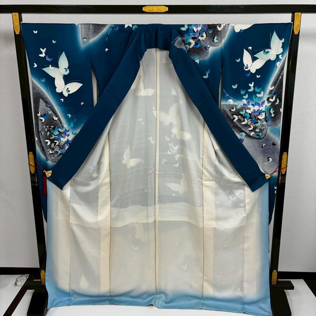 D*s様 作家物 トールサイズ 振袖 銀彩 蝶々 色味の良い 叩き染 正絹 T-