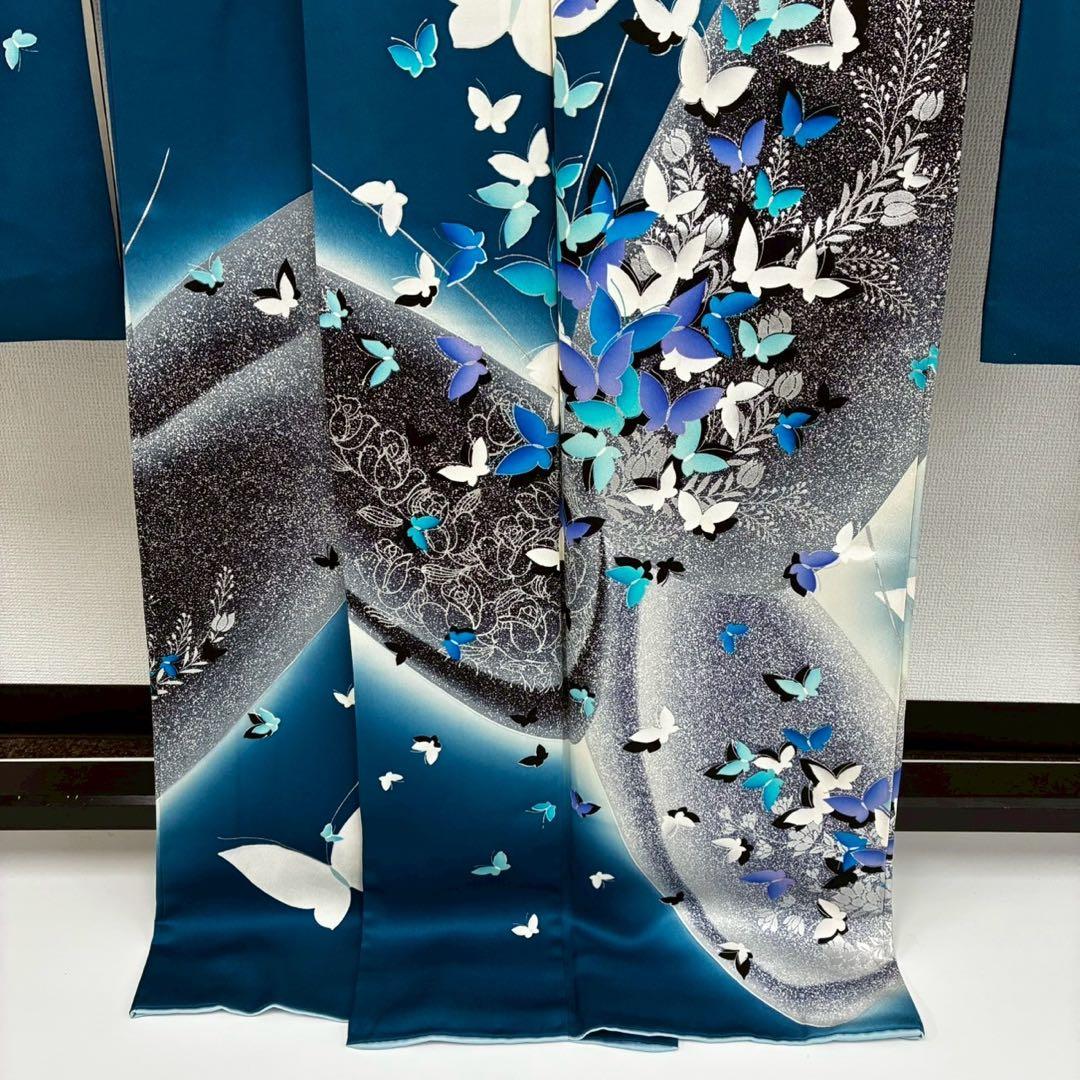 D*s様 作家物 トールサイズ 振袖 銀彩 蝶々 色味の良い 叩き染 正絹 T-