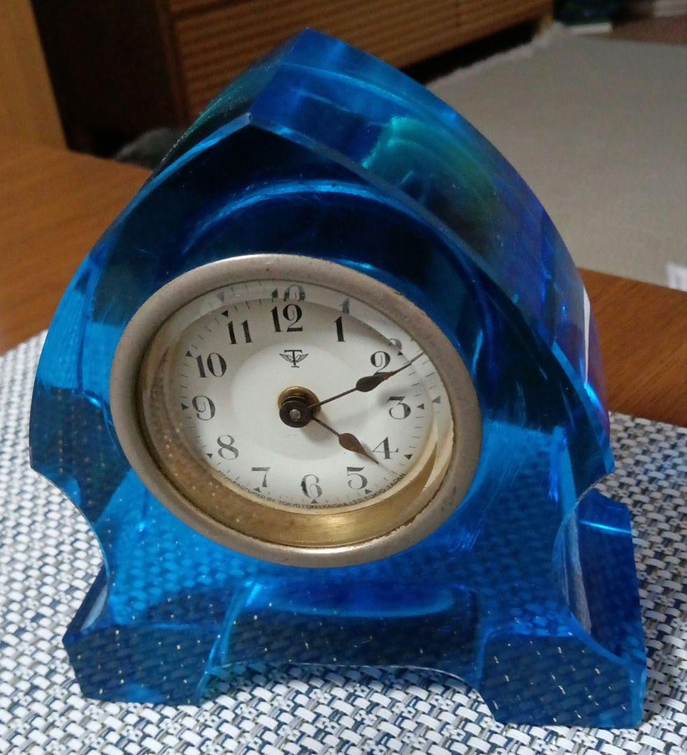 東京時計のウランガラス　青色アーチ型置時計