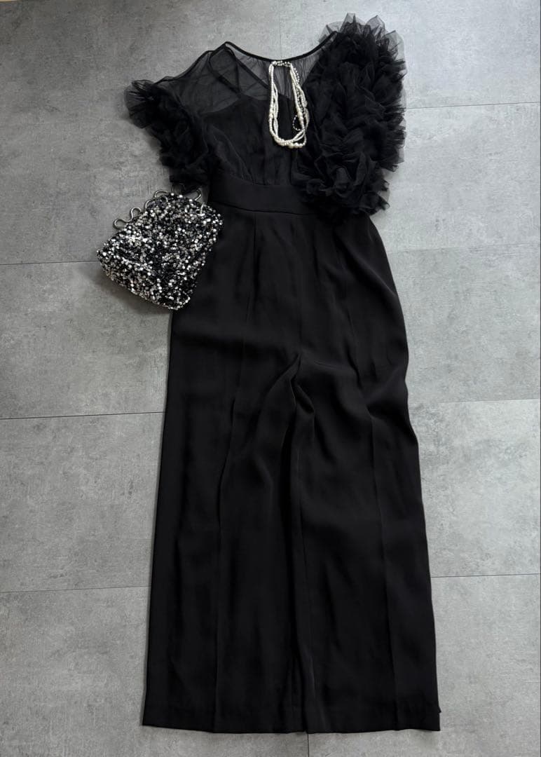 ラグナムーン チュールフリル パンツドレス オールインワン S オケージョン 黒