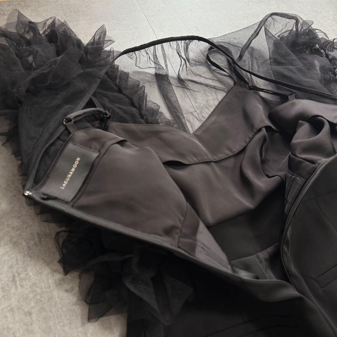 ラグナムーン チュールフリル パンツドレス オールインワン S オケージョン 黒