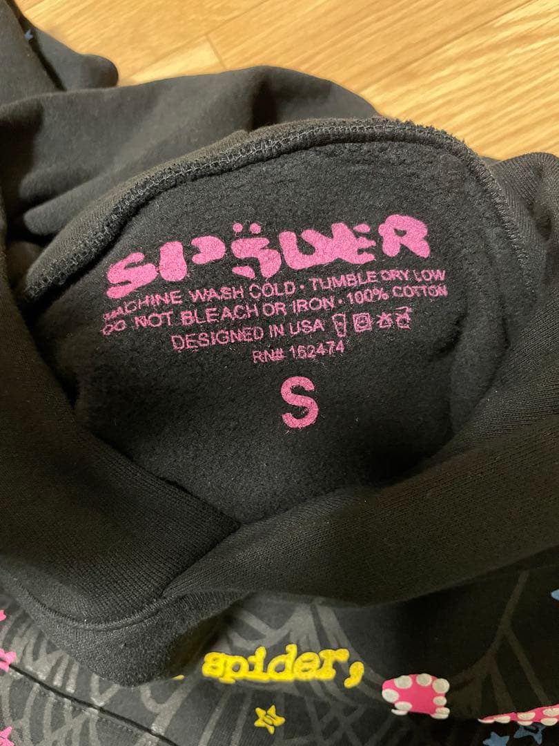 sp5der 黒 パーカー s 確実正規品