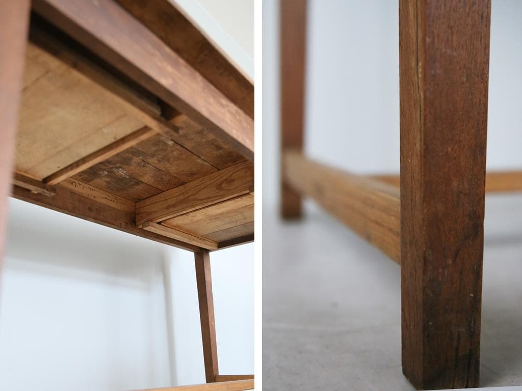 フランスアンティーク木製ダイニングテーブル/机/作業台デスク/飾り棚90-203