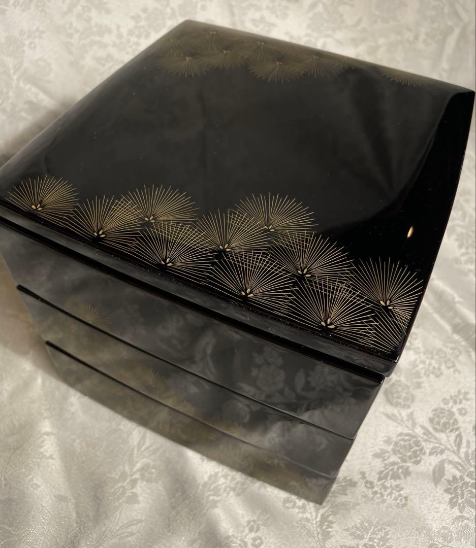 輪島塗 三段重 寿松沈金　うるし工芸 なかたに　共箱付き