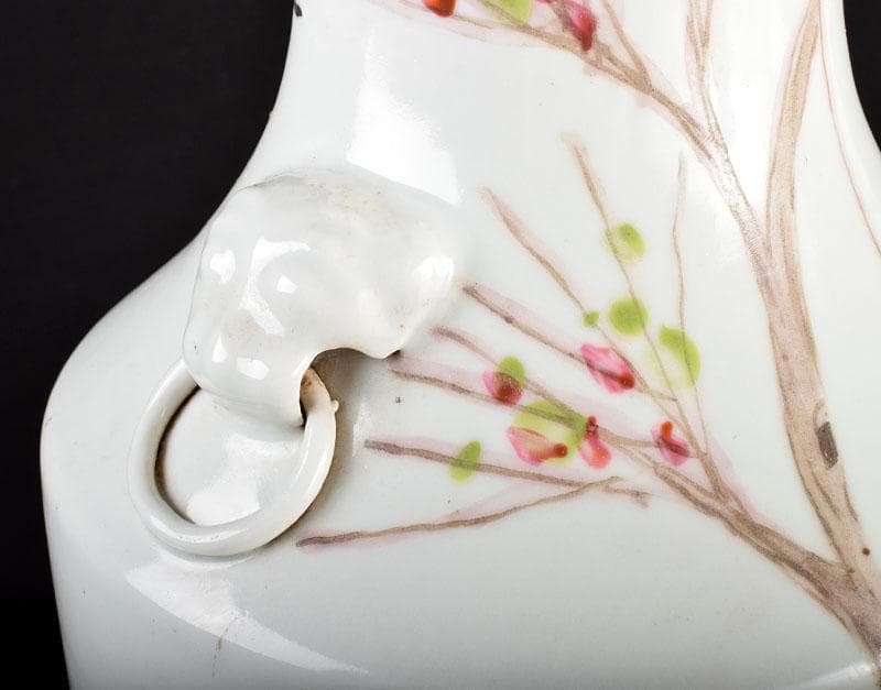 中国　粉彩　漢詩人物文　不遊環瓶　V　3901B