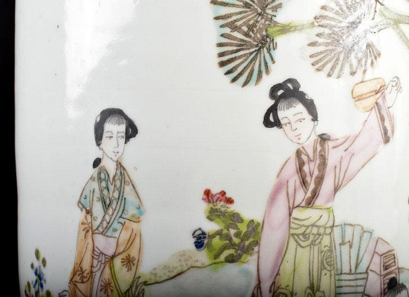 中国　粉彩　漢詩人物文　不遊環瓶　V　3901B