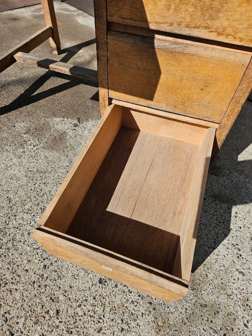 日本のアンティーク 古い片袖机 木製 作業台 アトリエ デスク テーブル