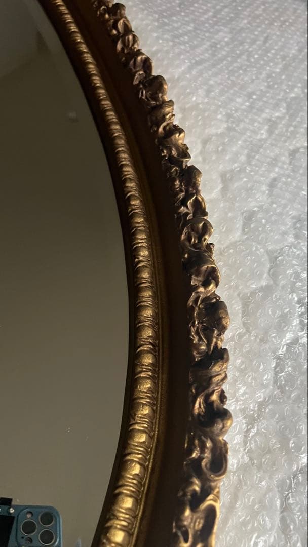 【美品】【最終値下げ】アンティーク　木彫　大型ミラー 壁掛けオーバル型