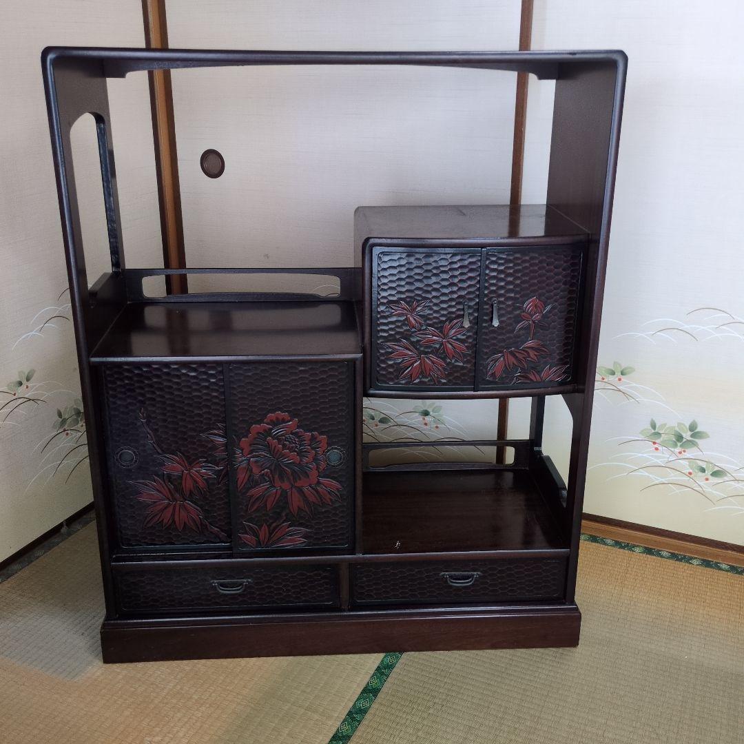 昭和レトロ 鎌倉彫 茶箪笥 和製 飾り棚 シェルフ アンティーク 骨董