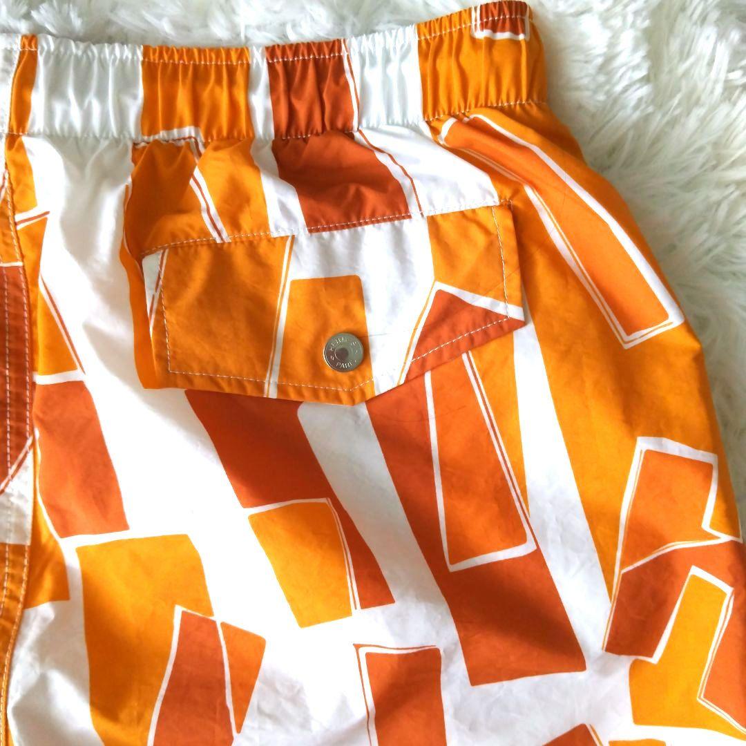 【エルメス】HERMES 幾何学模様 メンズスイムパンツ水着 Mサイズオレンジ