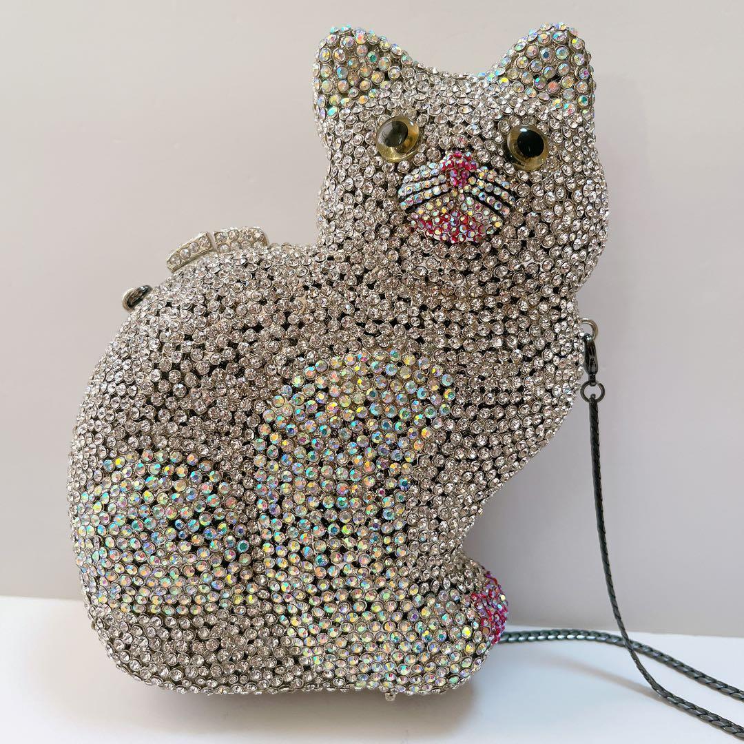 ネコ型 猫型 ダイカット ラインストーン バッグ 鞄 キラキラ パーティー 豪華