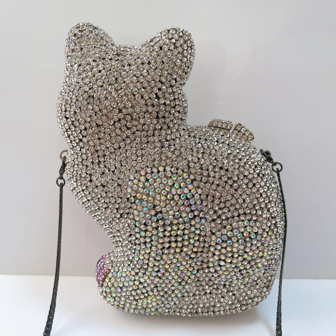 ネコ型 猫型 ダイカット ラインストーン バッグ 鞄 キラキラ パーティー 豪華