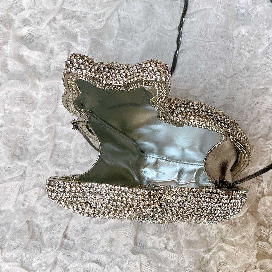 ネコ型 猫型 ダイカット ラインストーン バッグ 鞄 キラキラ パーティー 豪華