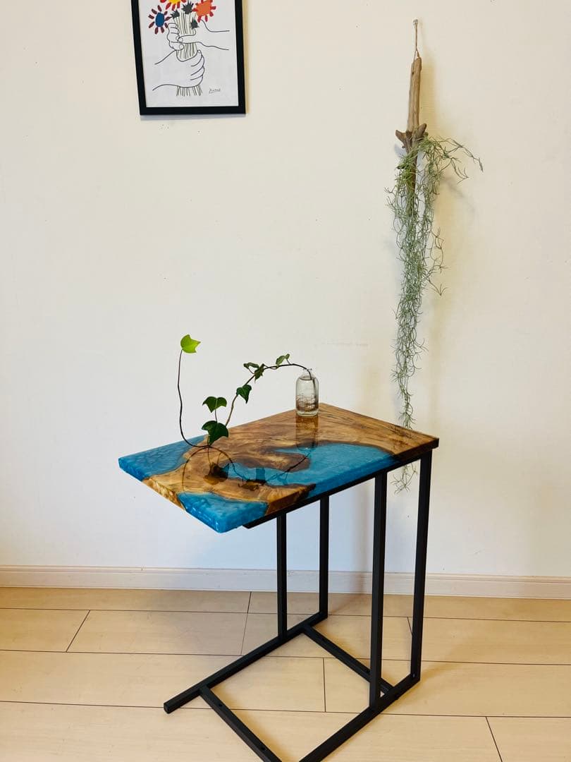 レジンテーブル　ソファテーブル　サイドテーブル　栃