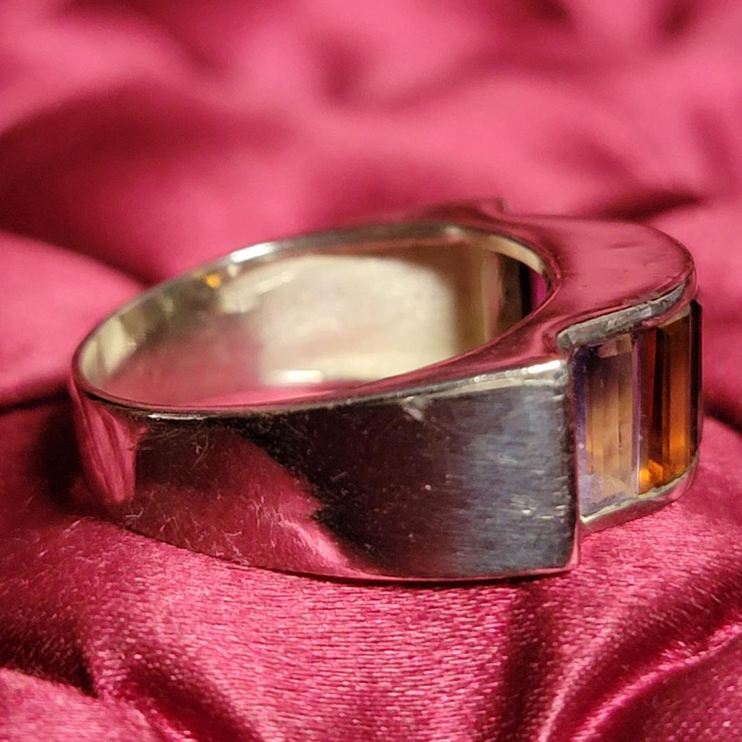 ビンテージ マルチストーンのゴールド切り替えシルバーリング 約14.5号