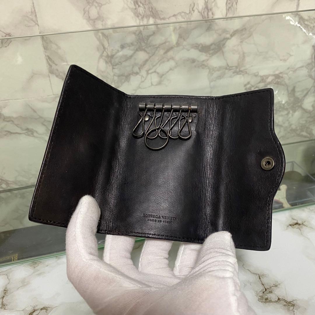 ボッテガヴェネタ キーケース 6連 イントレチャート ブラック 本革 レザー