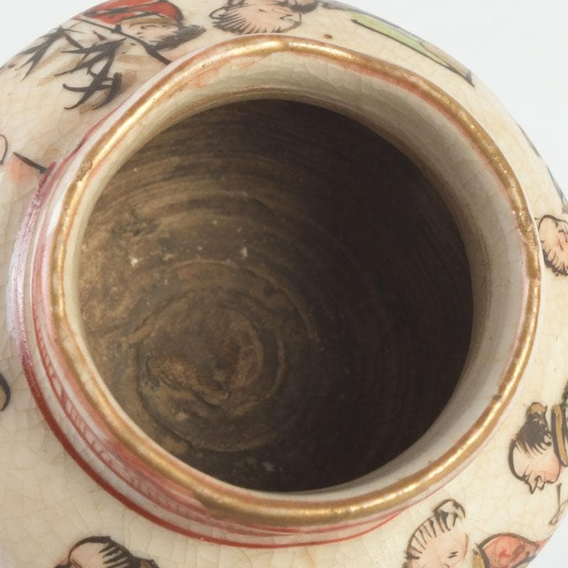 茶道具　九谷焼　古九谷　人物文　茶入　黒柿蓋　仕覆付　V　9669