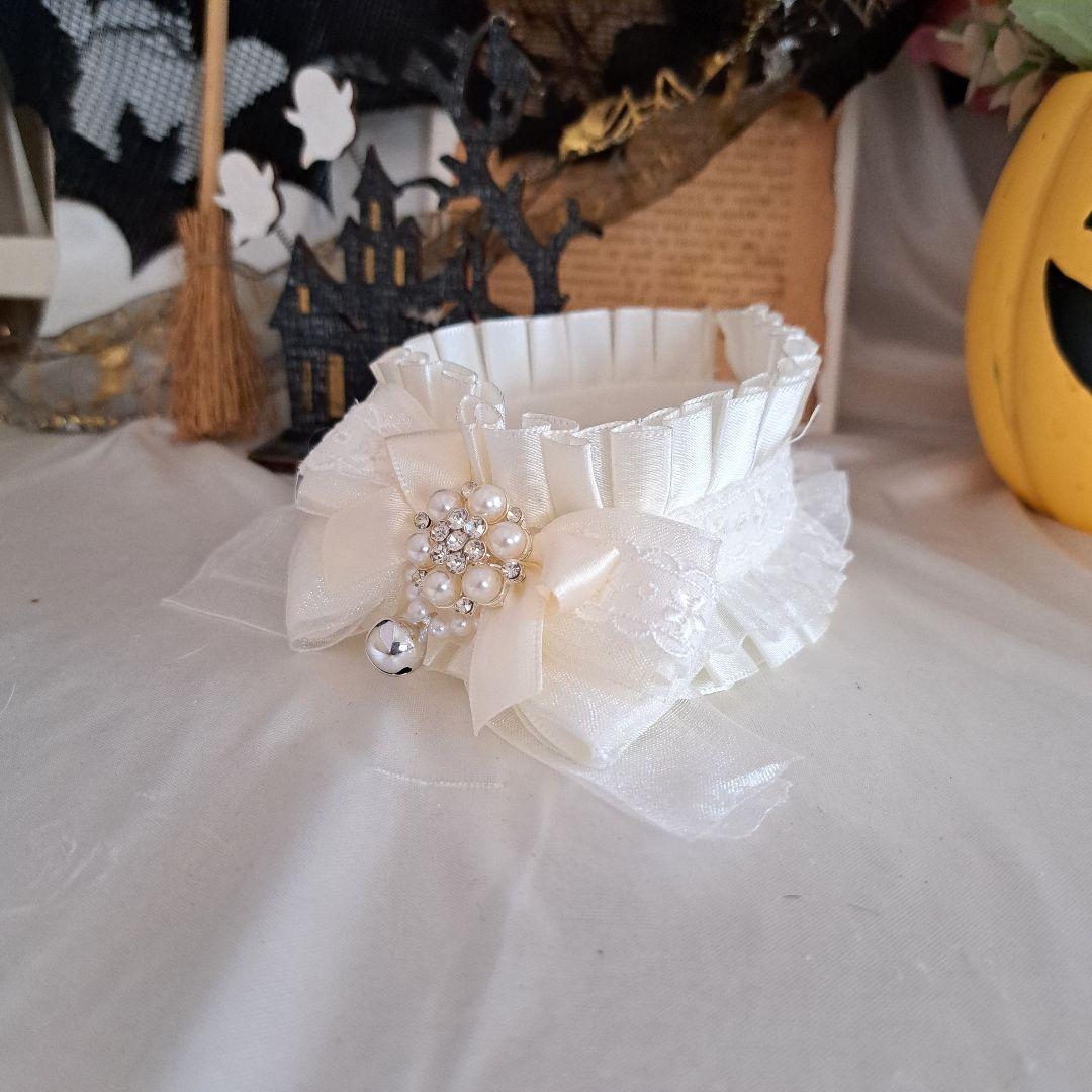 短毛ちゃんにも♥️中世ヨーロッパ風チョーカー(ホワイト③)わんちゃん猫ちゃん用