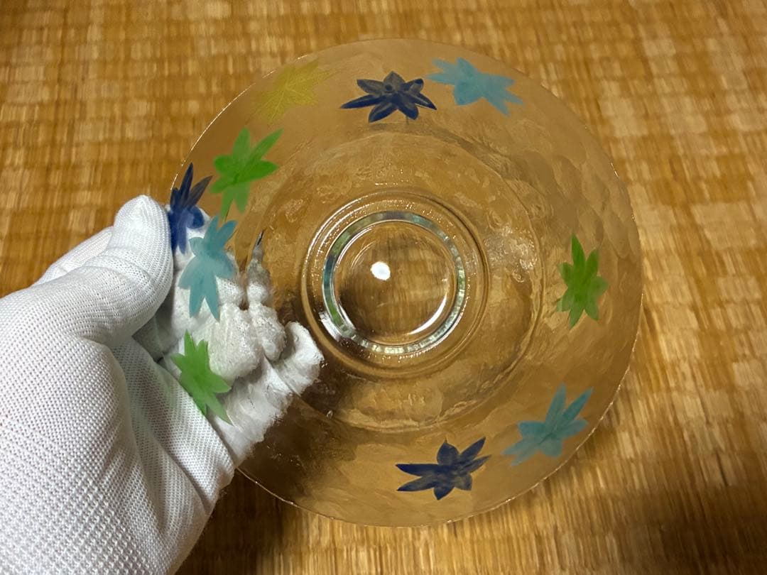 義山 紅葉 平茶碗 水崎長寿 ガラス ギヤマン 共箱 銘あり