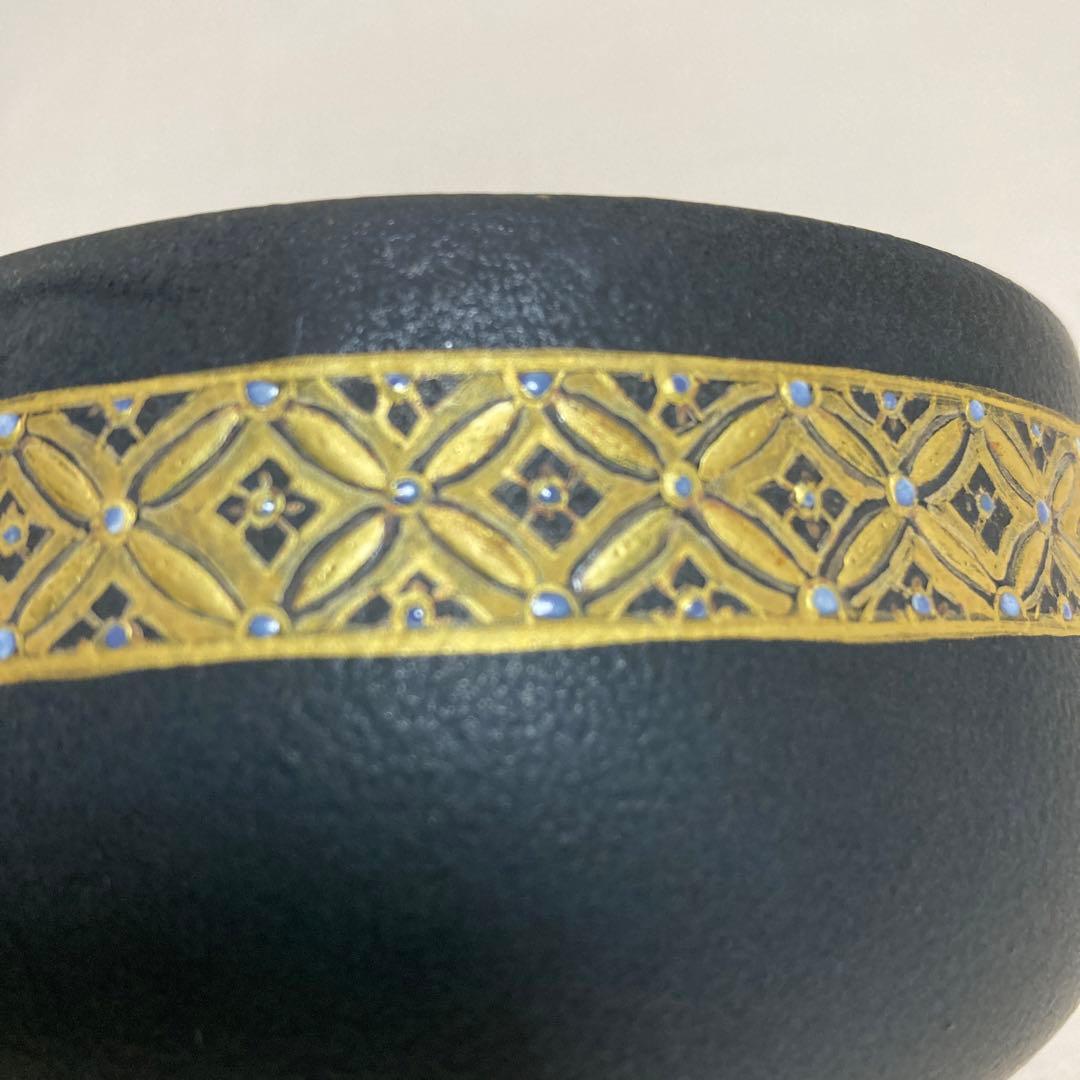 茶道具　茶碗　畦元紀秀　黒地七宝尽紋茶碗　陶芸　工芸品