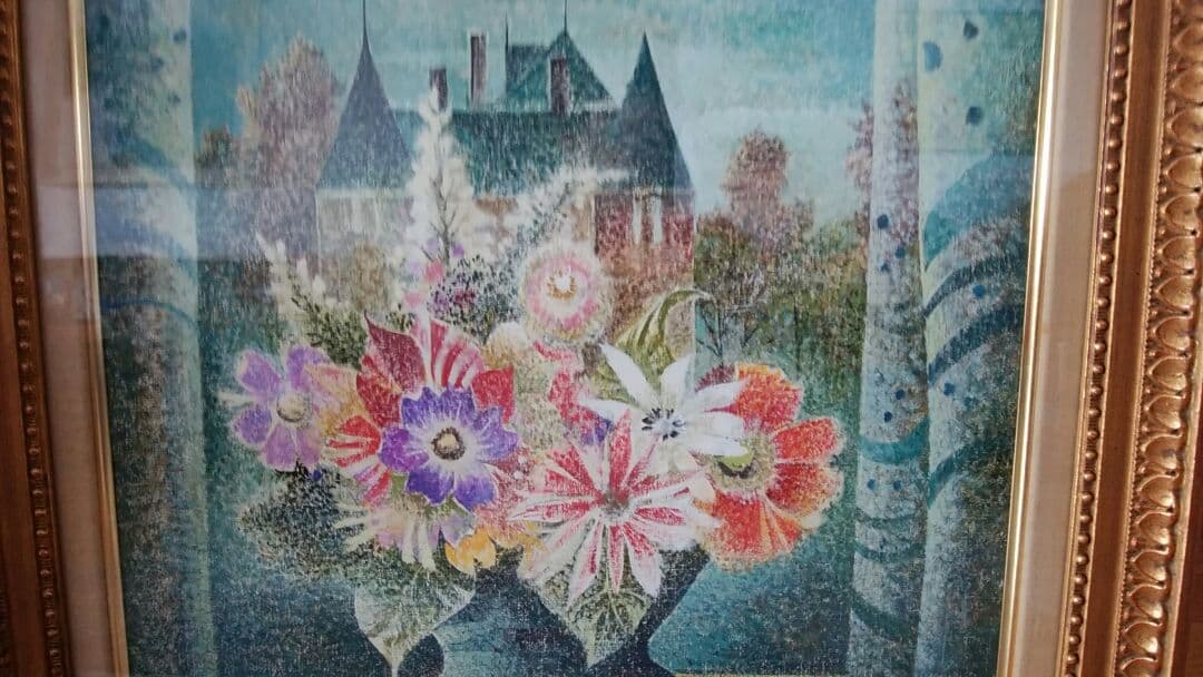 熊本正義 油彩画 「城と花(フランス)」