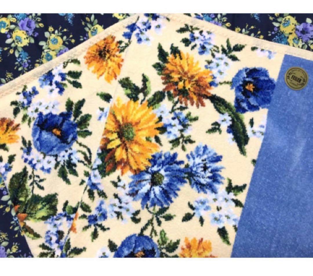 新品 バスタオル 大判 フェイラー リタ アイボリー ブルーブランケット 花柄