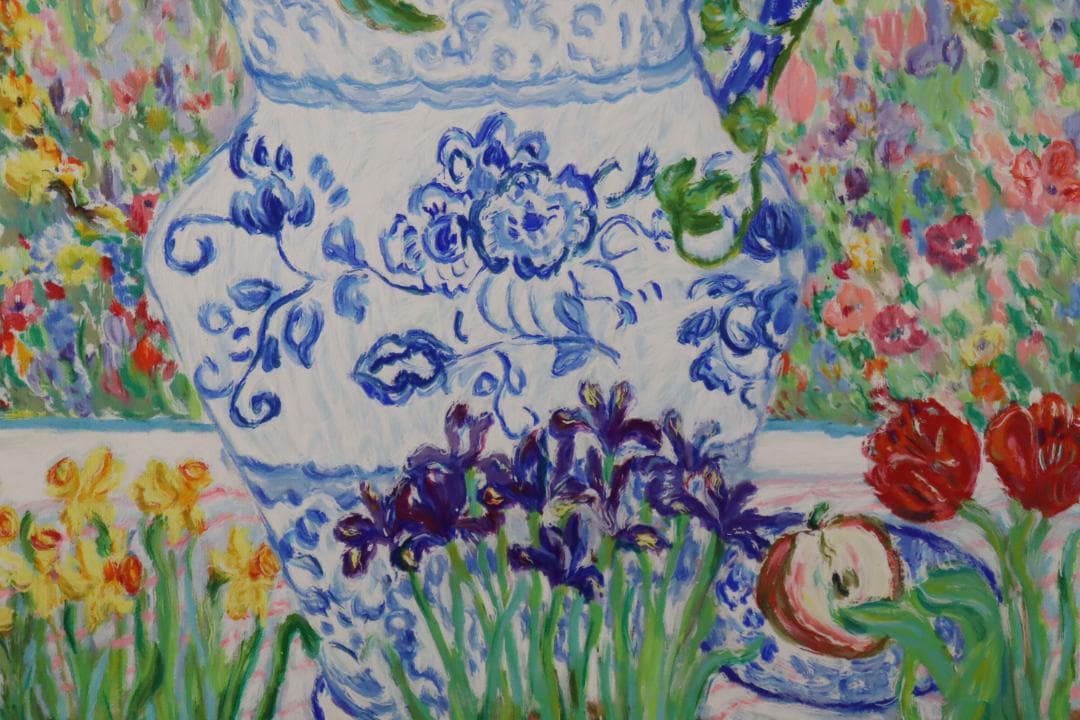 真作保証 レスリー・セイヤー「ガーデン」キャンバス油彩 20号 ジクレー 手彩色