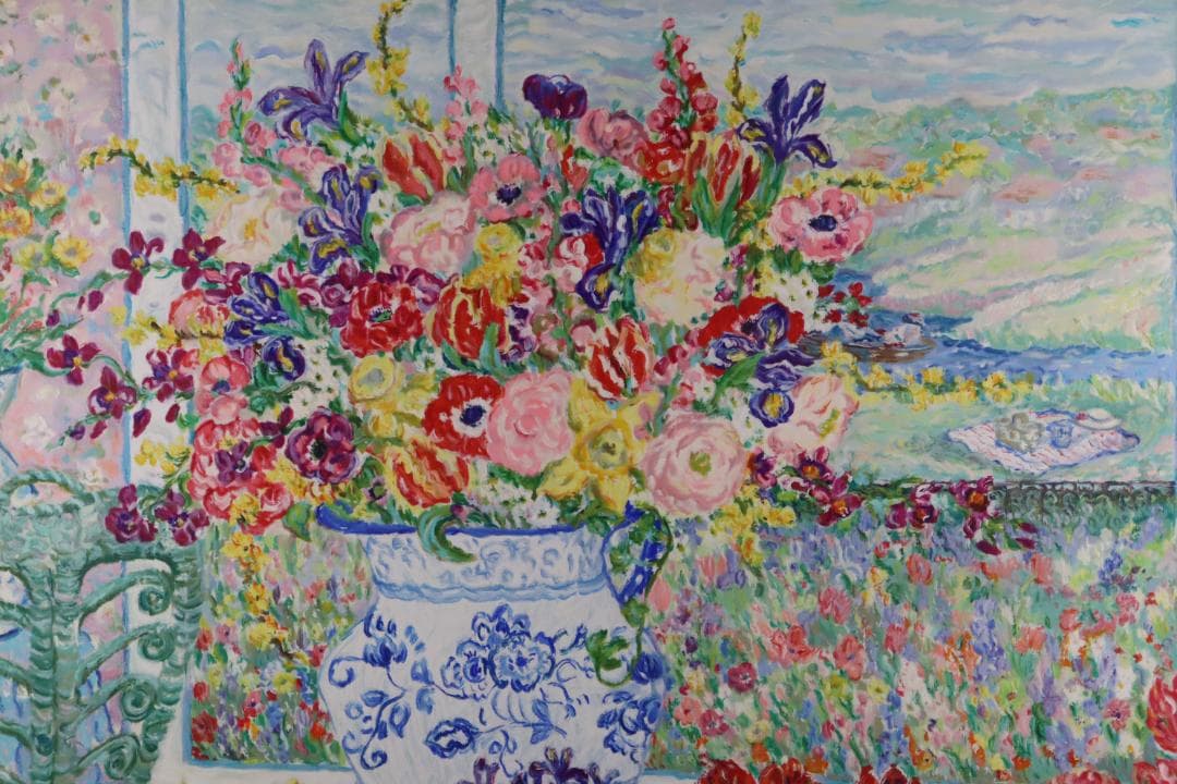 真作保証 レスリー・セイヤー「ガーデン」キャンバス油彩 20号 ジクレー 手彩色