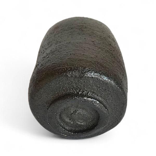 佐々木昭楽造 筒茶碗 長次郎写 風折 抹茶椀 茶道具 共箱 共布 黒楽