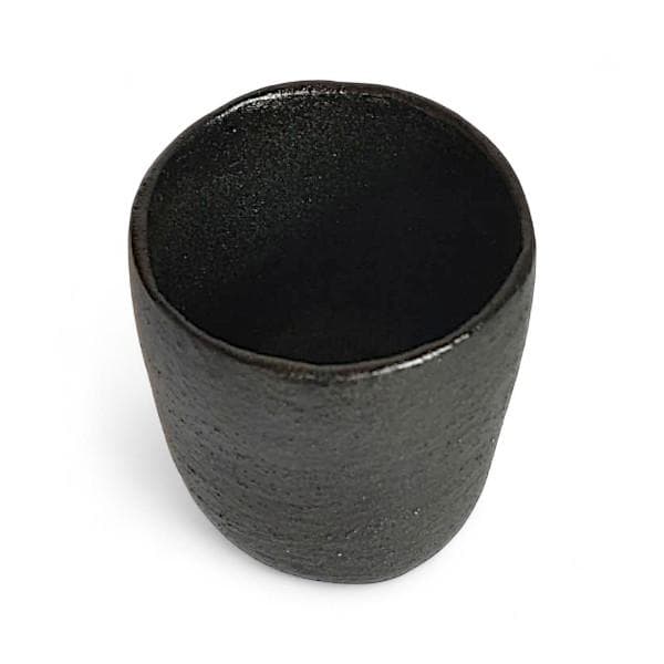 佐々木昭楽造 筒茶碗 長次郎写 風折 抹茶椀 茶道具 共箱 共布 黒楽