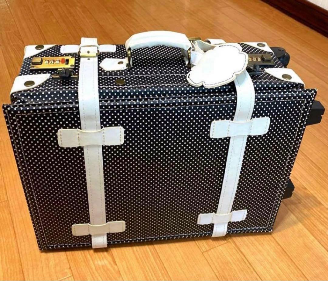 ゴスロリータメイドキャリーバッグ黒白ドットキャリーケース旅行バッグS機内持ち込み