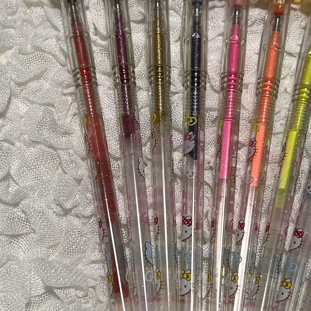 ハローキティ マスコット付き カラーペン ラメペン 蛍光ペン 9本セット 激レア