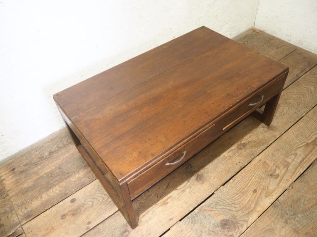 1208　アンティーク　文机　ローテーブル　座卓　ちゃぶ台 レトロ　展示台　引出