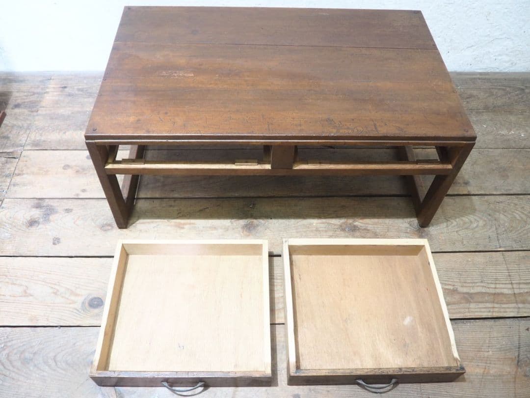 1208　アンティーク　文机　ローテーブル　座卓　ちゃぶ台 レトロ　展示台　引出