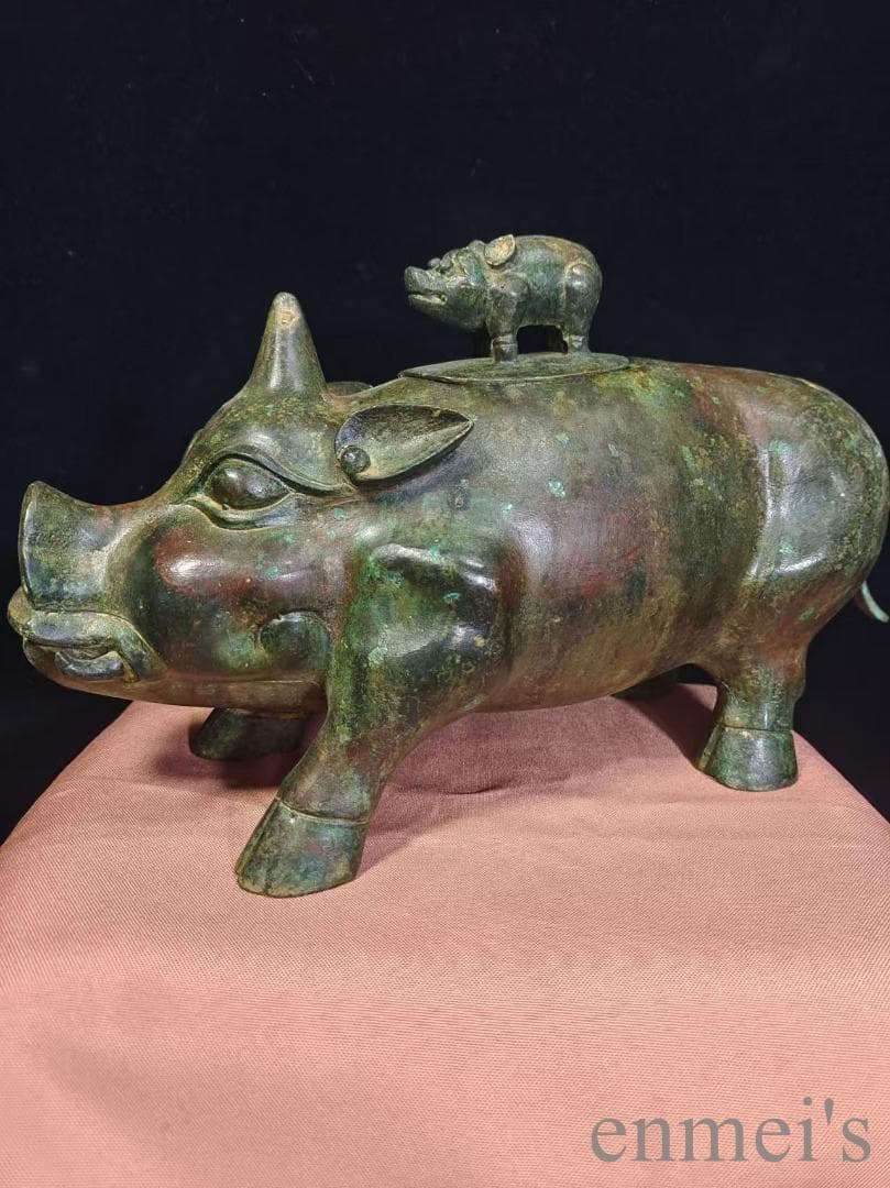 中国古美術【猪尊】西周青銅器 盛酒器 礼器 骨董 純銅製 古美味 時代物 置物